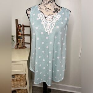 BOMBOM Lace and Polka Dot Sleeveless Top